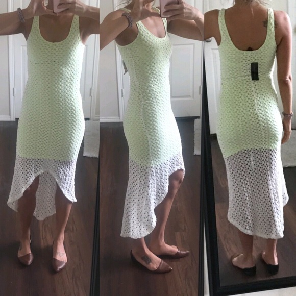Material Girl Other - NWT white crochet maxi dress with neon yellow slip